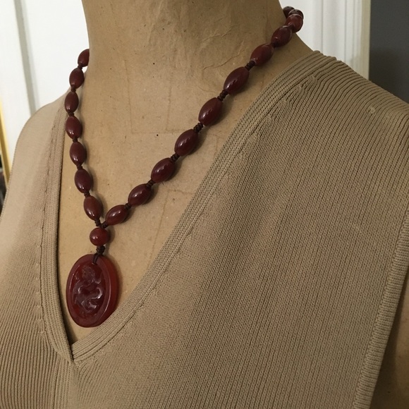 Carved Dragon Asian Natural Carnelian Necklace - Picture 7 of 12